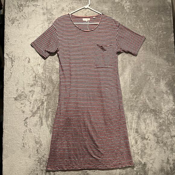 Chinti and Parker Striped 100%‎ Linen Dress Sz Small Pink Gray Maroon - Picture 1 of 7